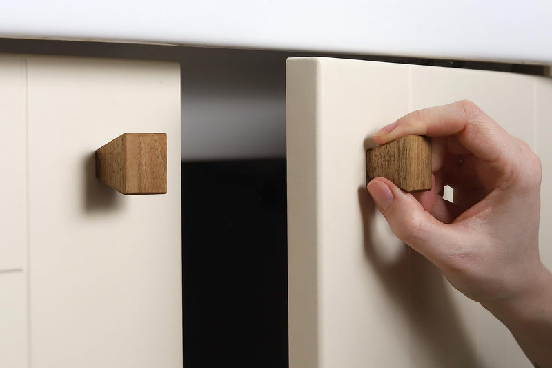 Ash Tree Wood Cabinet Knobs - 1x1 inches Diamond Shape - Wooden Drawer Pulls for Cabinets Doors, Dresser and Drawers Knob, Kitchen Cabinet Door Handle, Cabinet Hardware (Set of 12) set of 12