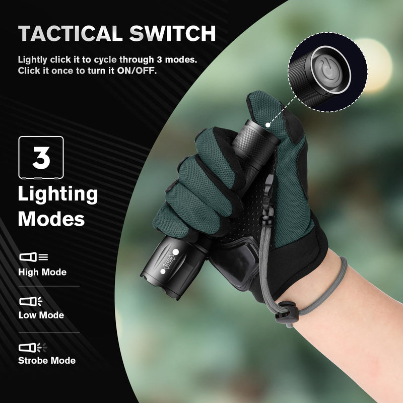 RECHOO 6Pack LED Flashlight, Bright Small Flashlights High Lumens with 3 Modes, Pocket Mini Flashlight Battery Powered, Flash Light Adjustable Focus, Waterproof Flashlights for Home Emergency Camping Black 6 Pack
