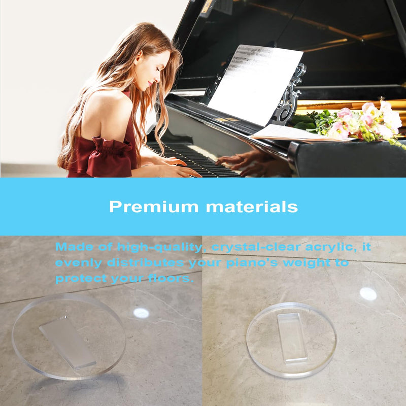 4" Clear Piano Caster Cups (with Dust Cloth) – Fits Grand Piano and Baby Grand Piano. These Piano Leg Floor Protectors are Suitable for Both Hardwood Floors and Carpets. Set of 4. (4)