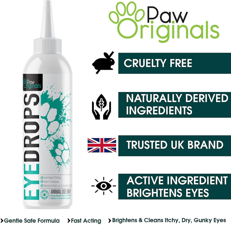 Paw Originals Dog Eye Drops - Antibacterial & Anti Fungal Formula | Itchy, Watery, Gunky Eyes | Brightens, Sparkles & Cleans Dogs Eyes - Non Toxic Eye Cleaner For Dogs | 100% Safe & UK Trusted Brand - PawsPlanet Australia