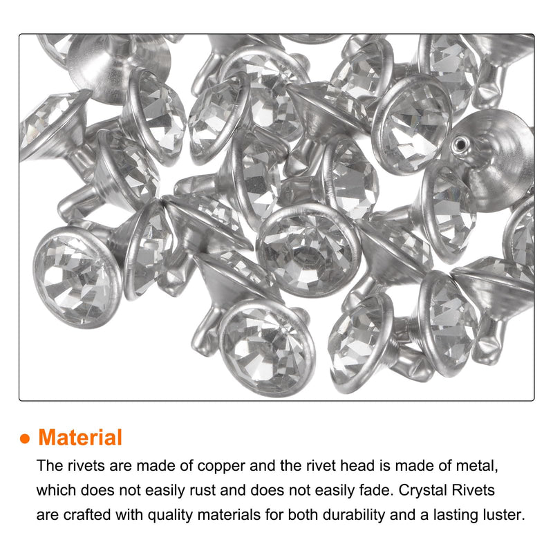 HARFINGTON 200pcs Crystal Rivets 10mm Rhinestone Rivets Rapid Stud Rivets for Clothing Leather Crafting Fabric Arts Crafts Decoration Leathercraft DIY Leather-Craft, White Clear