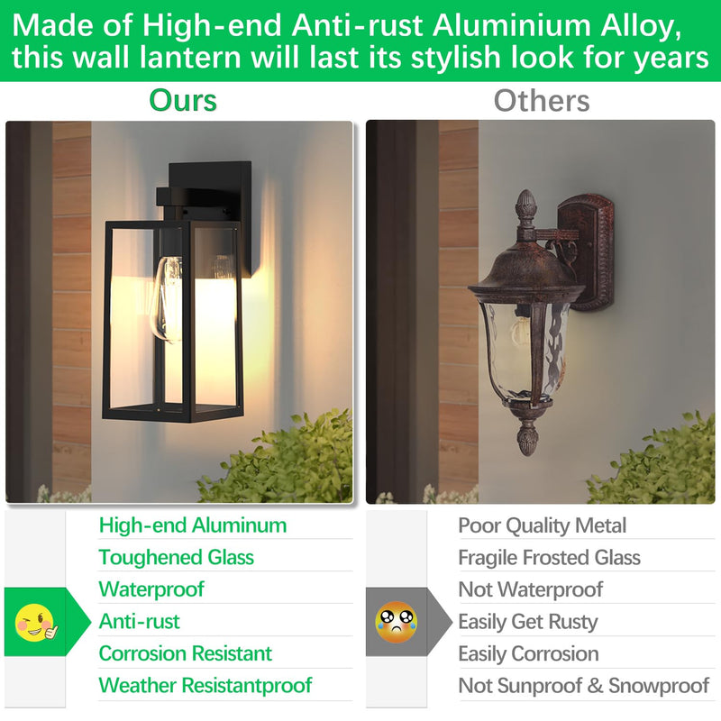 MAXvolador Outdoor Wall Lantern, Exterior Waterproof Wall Sconce Light Fixture, Black Anti-Rust Wall Mount Light with Clear Glass, E26 Base Wall Lamp Large