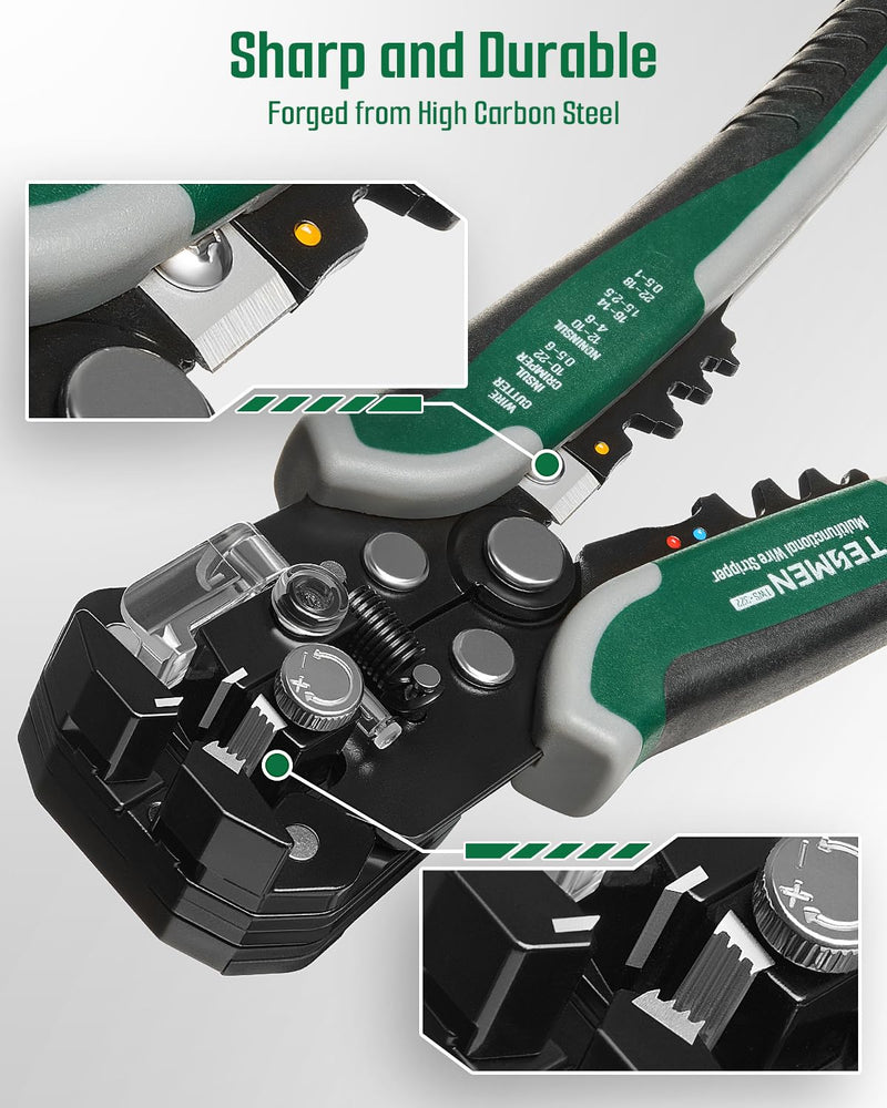 TESMEN TWS-322 Self Adjusting Wire Stripper with Non-Contact Voltage Detection, 4-in-1 Automatic Wire Stripper Tool, Universal Wire Cutters and Crimping Tool, for 10-24 AWG Electrical Wire