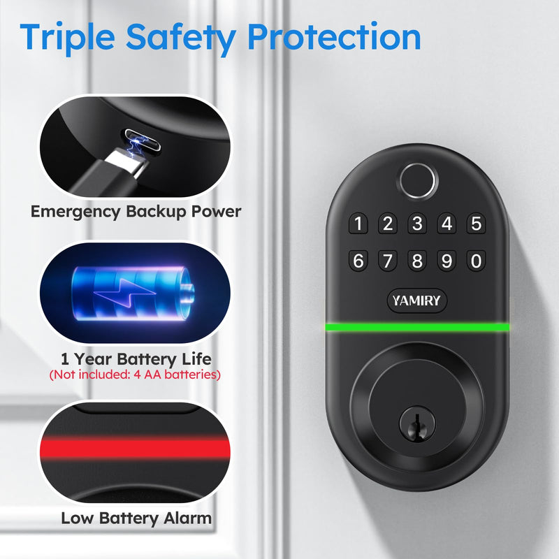 Electronic Keypad Deadbolt, Fingerprint Door Lock,Keyless Entry Digital Lock for Front Door, Smart Deadbolt,Easy Installation