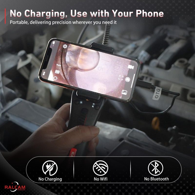 Ralcam Two-Way 210° Articulating Borescope Compatible with iPhone & Android | 6.2mm Slim Probe USB-C Flexible Endoscope Inspection Camera for Engine, Pipe & HVAC Inspection