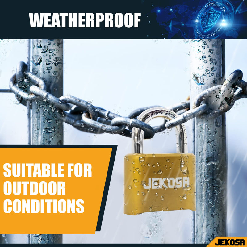 Jekosa® JKC/50 [Weatherpoof] Heavy Duty Combination Lock Outdoor - Lock with 4 Digit Code [No Key] - Ideal for Gate, Shed, Fence Normal Shackle Gold