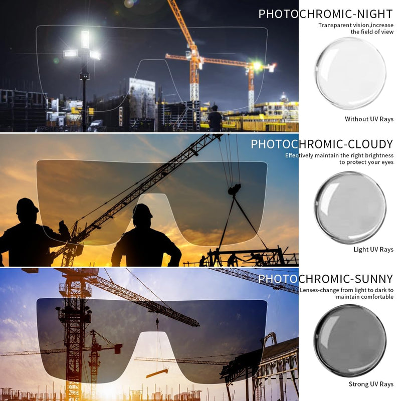 Transition Photochromic Safety Glasses For Men Women Wrap Around Safety glasses with Anti bluelight UV Protection Two Tone(grey)