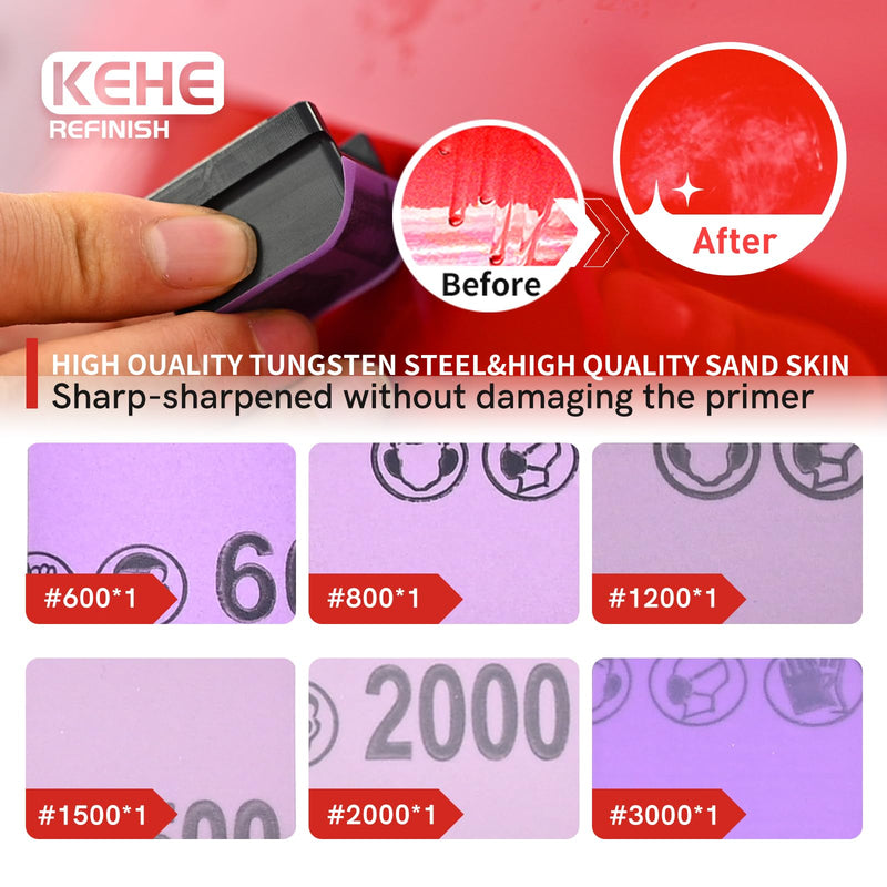 Automobile Spray Paint Point Repair Scraper with Removable Handle,Carbide Tungsten Repair Scraper Tool Paint File for Edge Banding, Denibbing, and Spot Repair Double-hole+handle+box+sandpaper