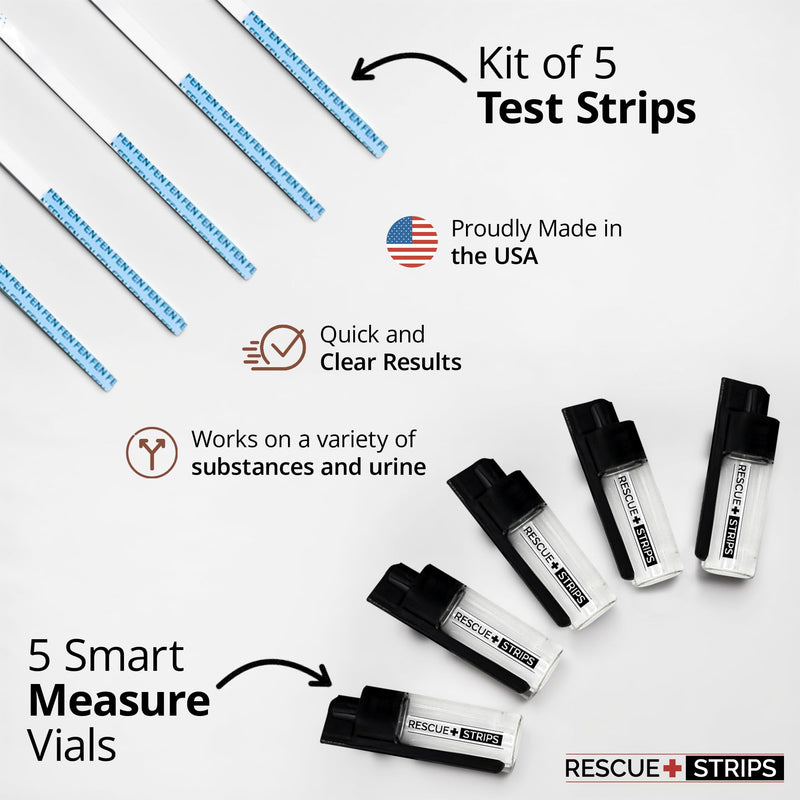 Rescue Strips Fentanyl Test Strips Kit I 5-Pack for Quick and Reliable Detection Drug Test Strips for Liquids, Powders, Pills, Urine I Tested at University of Notre Dame