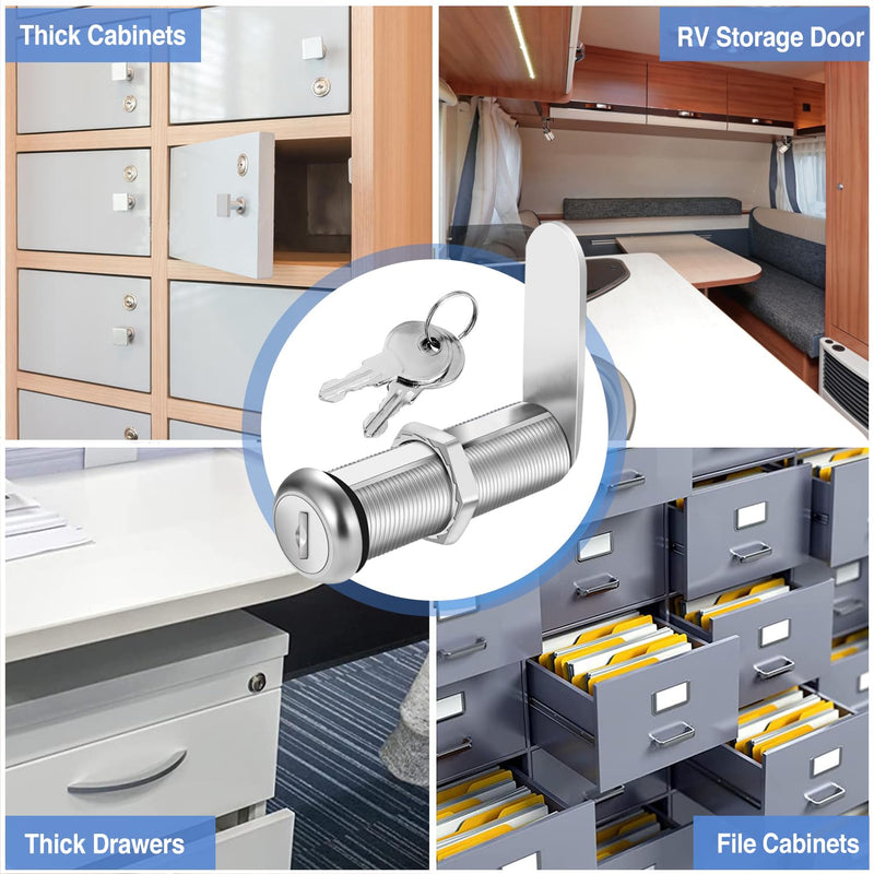 Cabinet Lock with Keys, 2" Extra-Long Cam Locks keyed Alike, 2 Pack Cabinet Cam Lock Set for Thick Drawers RV Storage Locks Tool Box Lock Replacement, Zinc Alloy (2 Pack, 2-1/8 Inch)