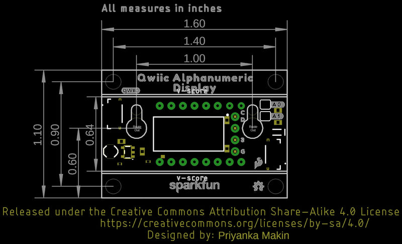 SparkFun Qwiic Alphanumeric Display - Green - 14-Segment Alphanumeric Display No Soldering Required 128 Patterns Maximum Display Segment Numbers 2X Wall mounting Points