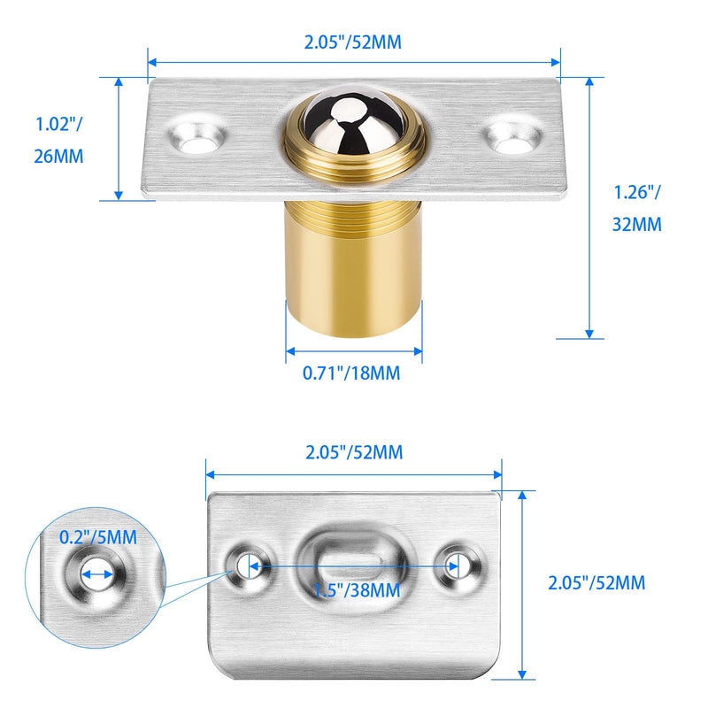 4Pack Door Ball Catch, Closet Door Ball Catch Hardware, Brushed Stainless Steel Drive in Ball Catcher with Strike Plate, Adjustable French Door Hardware for Invisible Pantry Ball Bearing Door Latch