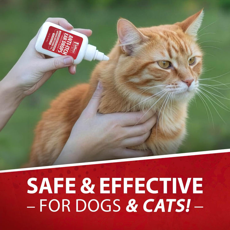 Jeffers Anti-Itch Ear Drops for Dogs & Cats, 2 fl oz -1% Hydrocortisone Otic Solution, Soothes Itchy Ears, Supports Ear Comfort & Hygiene, Clean & Refreshes, Safe for Puppies, Kittens, Adult Pet