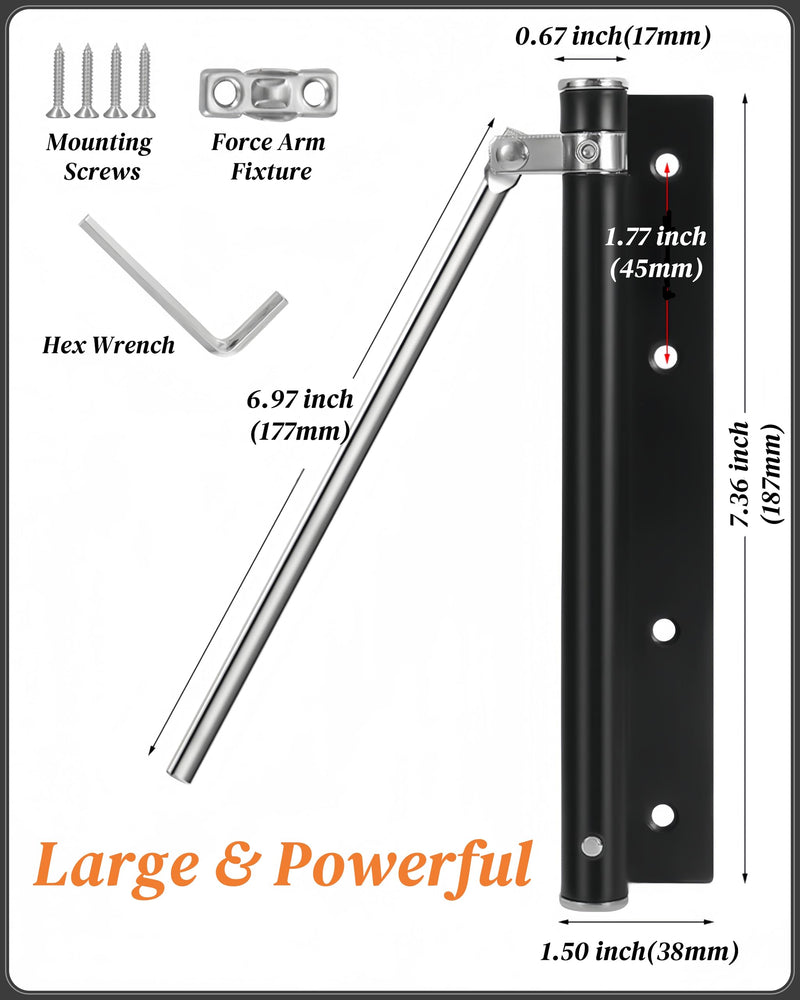 Automatic Door Closer for Home Easy to Install | Safety Spring Door Closers | Auto Soft Close to Convert Hinged Doors to Auto Self Closing | Adjustable Catch Speed | with Arm, Screw, Wrench 1 Pack Black