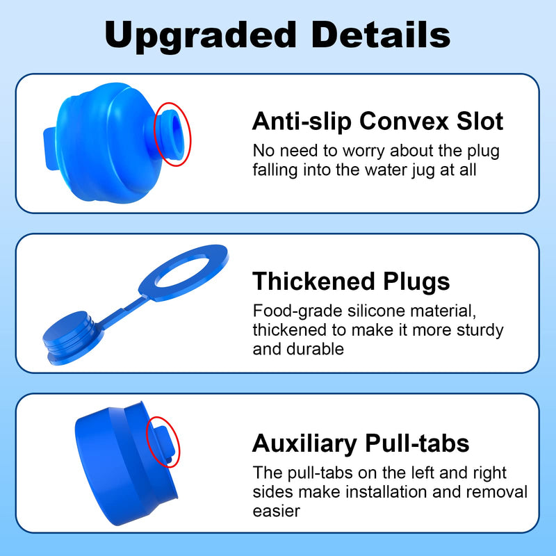 MYLOLF 3 & 5 Gallon Water Jug Cap, 3 Pack Reusable Food Grade Silicone Replacement Cap for 55mm Standard/Screw/Crown Tops Water Bottle and Water Dispensers, Non-Spill & Leak Free