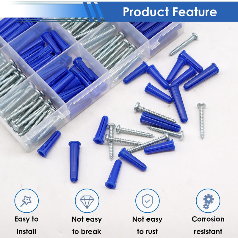 smseace 182PCS Concrete Anchors and Screws Kit, 90PCS Concrete Wall Anchors, 90PCS Self Tapping Concrete Screws and 2PCS Drill Bit Conical Concrete Wall Anchors and Screws