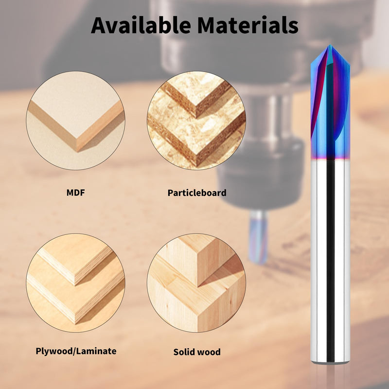 EANOSIC 5PCS CNC Wood Carving Router Bits Set, 1/4'' Shank, 15° Detail Carving Liner+ 20° Profile bit+30°+60°+ 90° V Groove Router Bit Set V Bit Set(15.20.30.60.90) 5