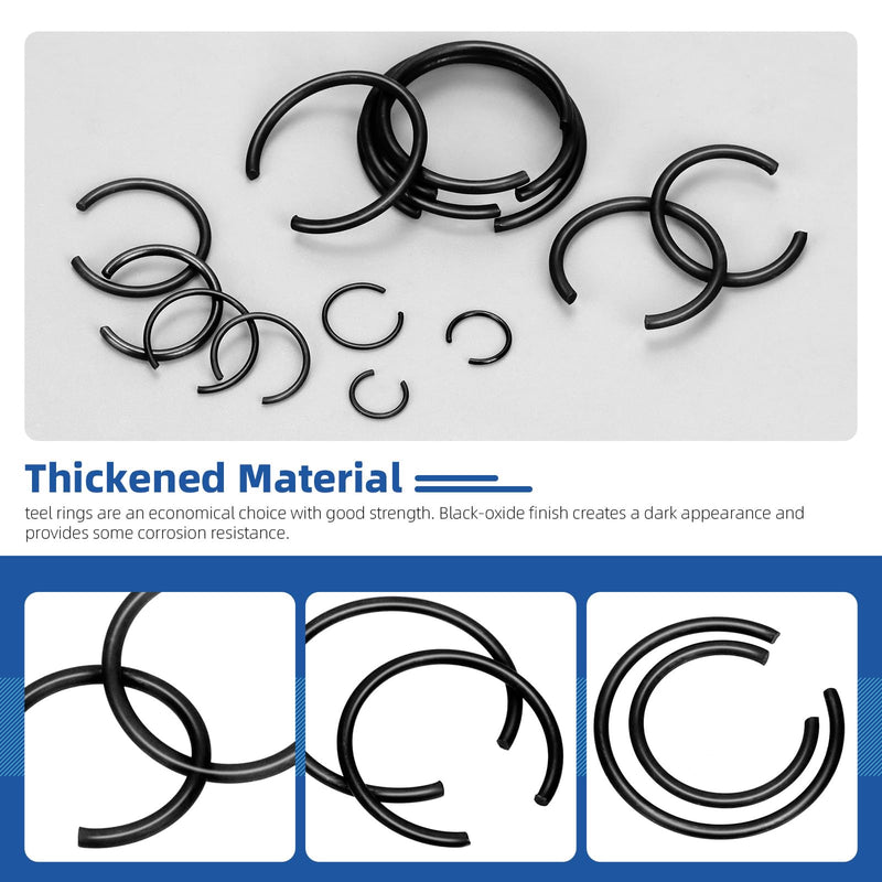 Glarks 322pcs GB895.1 65Mn Metric 14 Sizes 7MM to 30MM Round Wire C-Clips Internal Snap Rings Assortment Kit Round Wire Snap Rings Retaining Rings Classic Circlip for Hole