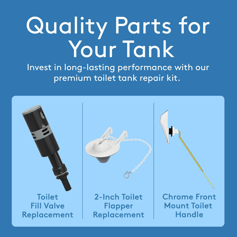 Toilet Repair Kit Inside Tank - High Performance Toilet Tank Replacement Parts with Fill Valve, Front Mount Toilet Flush Handle Replacement, 2-Inch Toilet Flapper Replacement - Suitable for Most Tanks Combo Kit