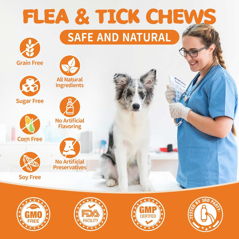 Flea and Tick Prevention for Dogs Chewables - Natural Dog Flea and Tick Treatment Chewable - Oral Flea Supplement for Dogs - Puppy Flea Support - All Breeds & Ages - 180 Soft Chews