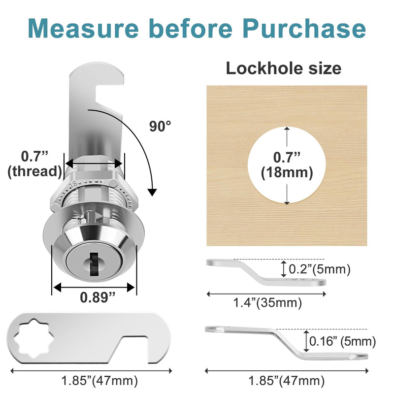 Cabinet Cam Lock 3/4" Keyed Different Cam Locks with Keys Secure Files Drawers RV Storage Locks Replacement Set, Zinc Alloy(Silver 2PCS,3/4 Inch) Silver 2PCS 3/4 Inch
