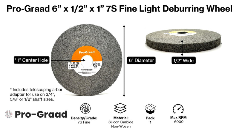 Light Deburring Wheel - 6" x 1/2" x 1" 7S Fine Grit - Silicon Carbide – Light Deburring, Finishing and Polishing Wheel – 01662 - Convolute - (1 Pack)