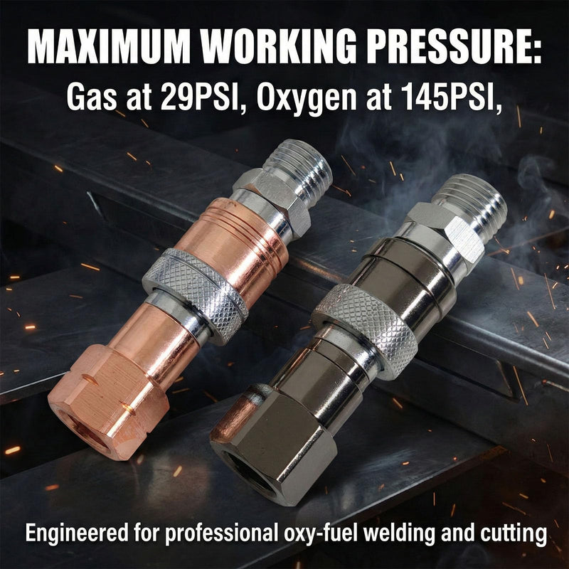Oxy Acetylene Quick Connect Fittings, 2PCS B-Size 9/16"-18 UNF Brass Torch to Hose Connectors with Check Valves for Welding Cutting Gas Quick Disconnect Set