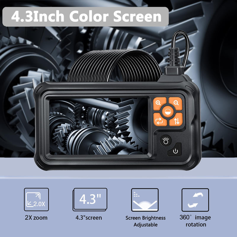 1080P HD Industrial Endoscope Camera with 4.3" IPS Screen & Light, 16.5FT IP67 Waterproof Snake Borescope for Pipe, Sewer, Drain, Plumbing & Automotive Inspection (No Photo/Video)