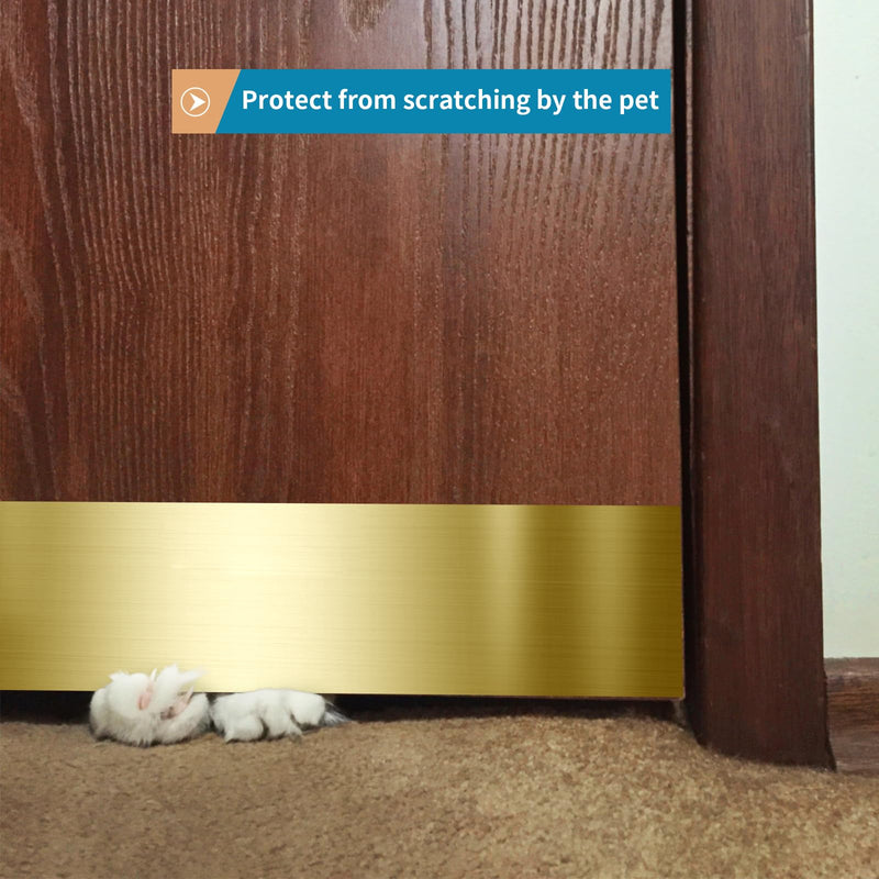 Stainless Steel Door Kick Plate, 6" x 34" Door Push Plate, Self Adhesive Kickplate for 36" Doors Interior or Exterior (Brushed Gold)