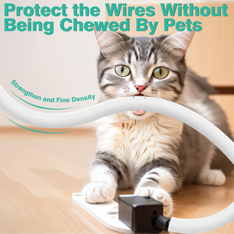 Dog and Cat Cord Protector 10ft - 3/8inch, Flexible Cable Sleeve for Easy Cord Management, Protects Cables from Pets Chewing, Ideal for USB, Power, Audio and Video Cords - White 3/8"-10ft