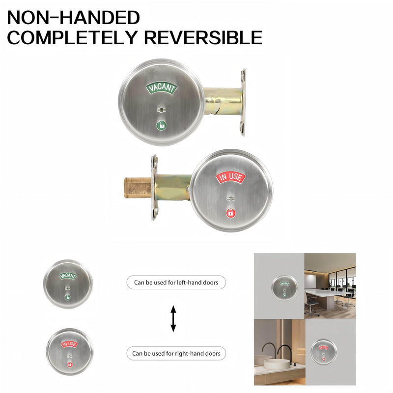 Stainless Steel Silver Indicator Deadbolt Privacy Door Lock Commercial Grade-2 60/70MM Backset Clear IN-USE Or VACANT For Public Restrooms Toilets Hospitals Offices (Stainless Steel Silver) Stainless Steel Silver