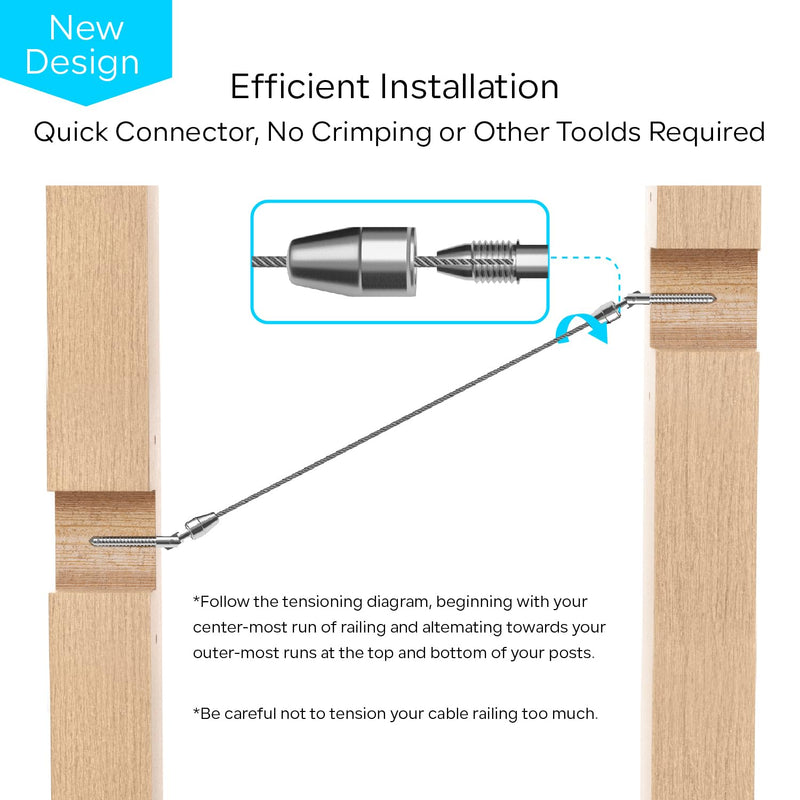 10 Pairs Cable Railing Kit QuickLock,Multi-Angle 180° Adjustable Right&Left Handed Thread Swageless Lag Screws for Wood Post of 1/8" T316 Steel Cable Railing System, Easy Installation,HF015SA