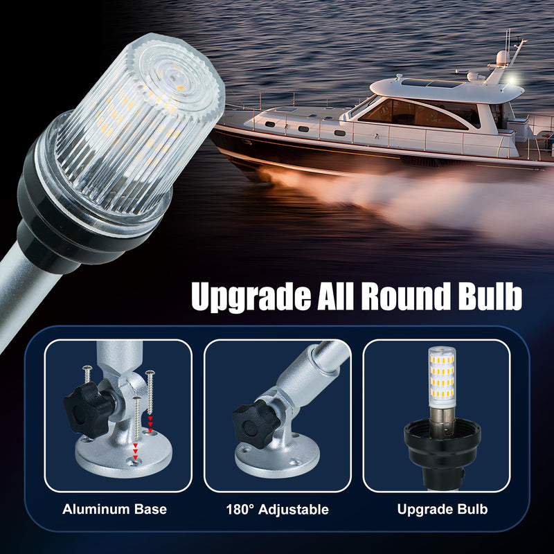 DC12-24V 12 Inch LED Fold Down Boat Anchor Light Stern Light Navigation Lamp Waterproof for Pontoon and Fishing Boat
