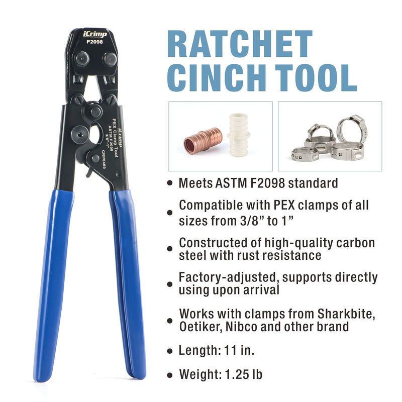 iCrimp PEX Clamp Cinch Tool for 3/8-inch to 1-inch Stainless Steel Clamps meet ASTM F2098 Standard with Pex Pipe Cutter Blue&red CRP0409