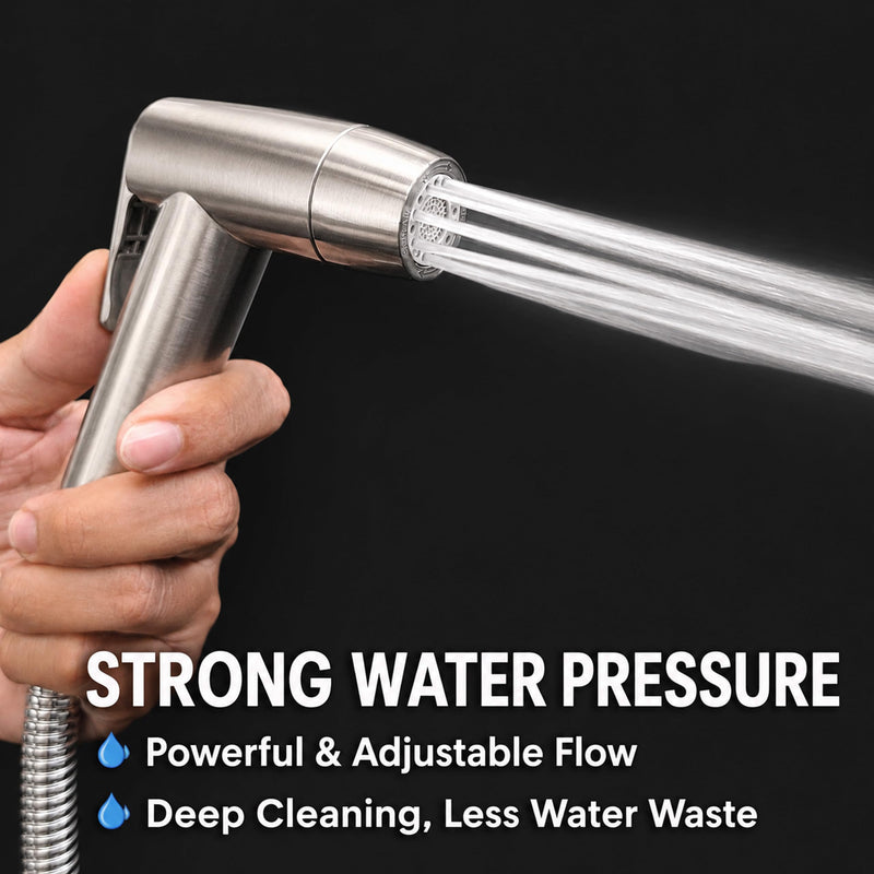 Handheld Bidet Sprayer for Toilet, Dual Spray Modes with Lockable Push Button, High Pressure Bathroom Sprayer, No-Drill Toilet Tank Mount, Stainless Steel Hose Set, Black Finish, Niken Color Brushed Niken