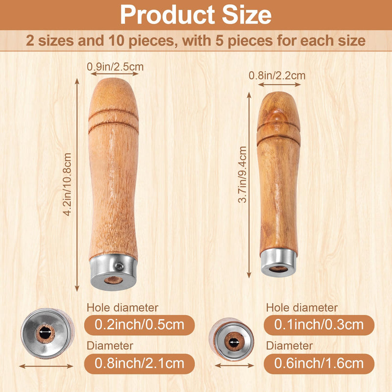 Wooden File Handle with Metal Collars 10pcs, 5pcs Medium Wooden Handle for 6"-8" File & 5pcs Large Wood Handle for 10"-12" File