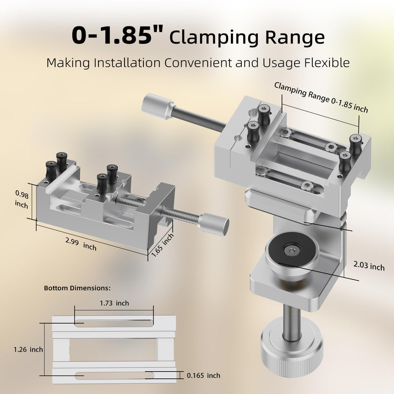 Mini Drill Press Vise & C-Clamp Desk Mount, Precision Aluminum Alloy Mini Vise with 0-1.85" Clamping Range, Universal Workbench Clamp for Woodworking, Jewelry Making, Precision Repair, DIY Gary Mini Vise+C-Clamp
