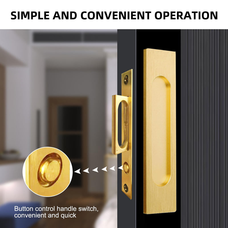 Recessed Finger Flush Pulls with Edge Pull, Sliding Barn Door Handle Hardware, for Cabinet, Pocket, Closet, Barn Door Handle Pulls (Gold, 180mm(7.07in)) 7.07 inches Gold