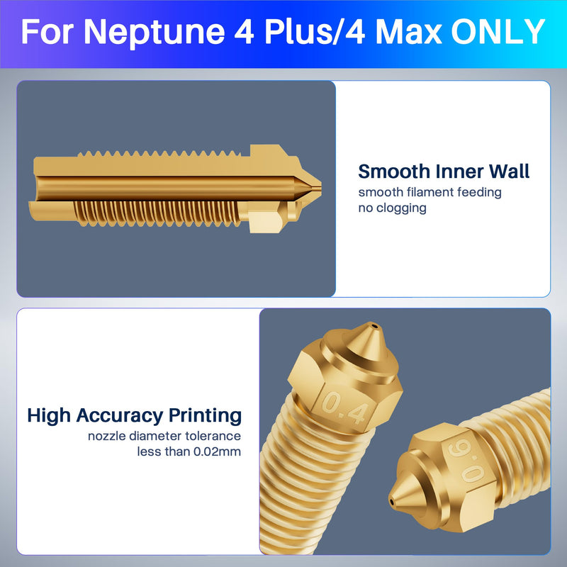 ELEGOO 10pcs Multi Size Nozzles for Neptune 4 Plus/4 Max 3D Printer, Brass Hotend Nozzles 0.4/0.6/0.8/1.0mm with Cleaning Kits Brass-Neptune 4 Plus/Max