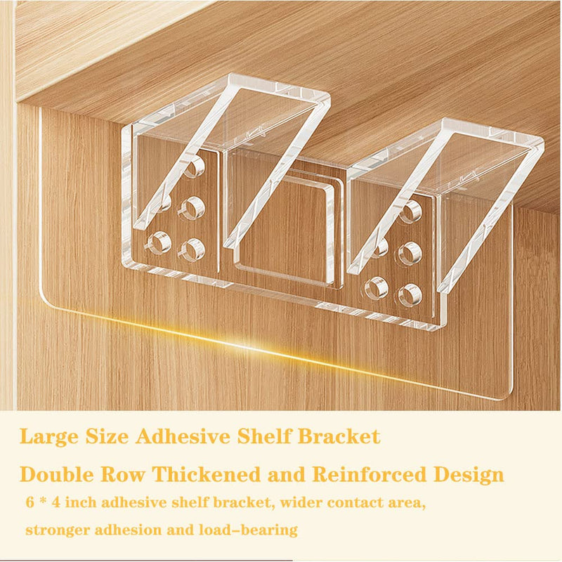 12 Pieces Large Size Adhesive Shelf Bracket, Double Row Thickened and Reinforced Design Punch Free Shelf Support Pegs for Shelves Kitchen Cabinet Book Closet large size-12pcs