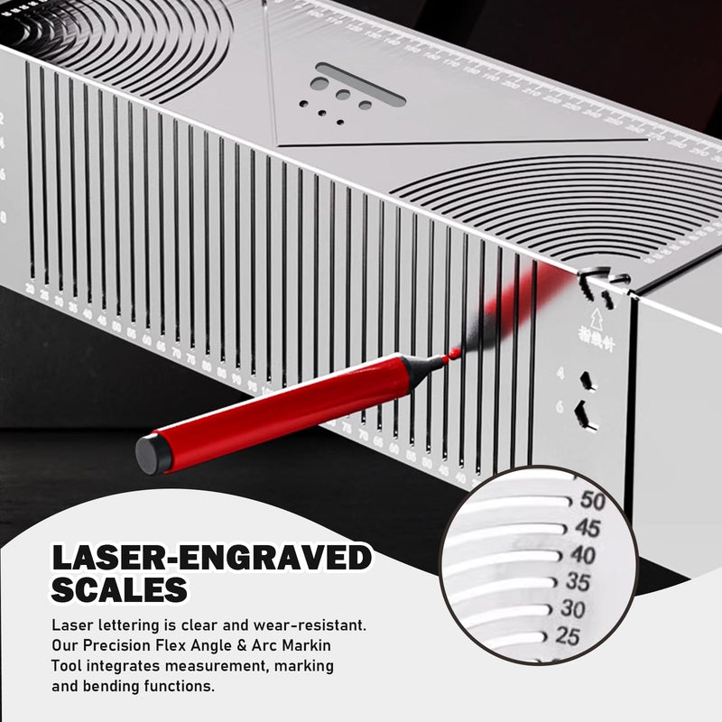 2 Pack Precision Flex Angle & Arc Marking Tool, Angle & Arc Marking Tool, Regla Giratoria Para Cortes MetáLico Para Soldadores, Adjustable Linear Arc Dual-Purpose Scriber, Metal Marking Tool