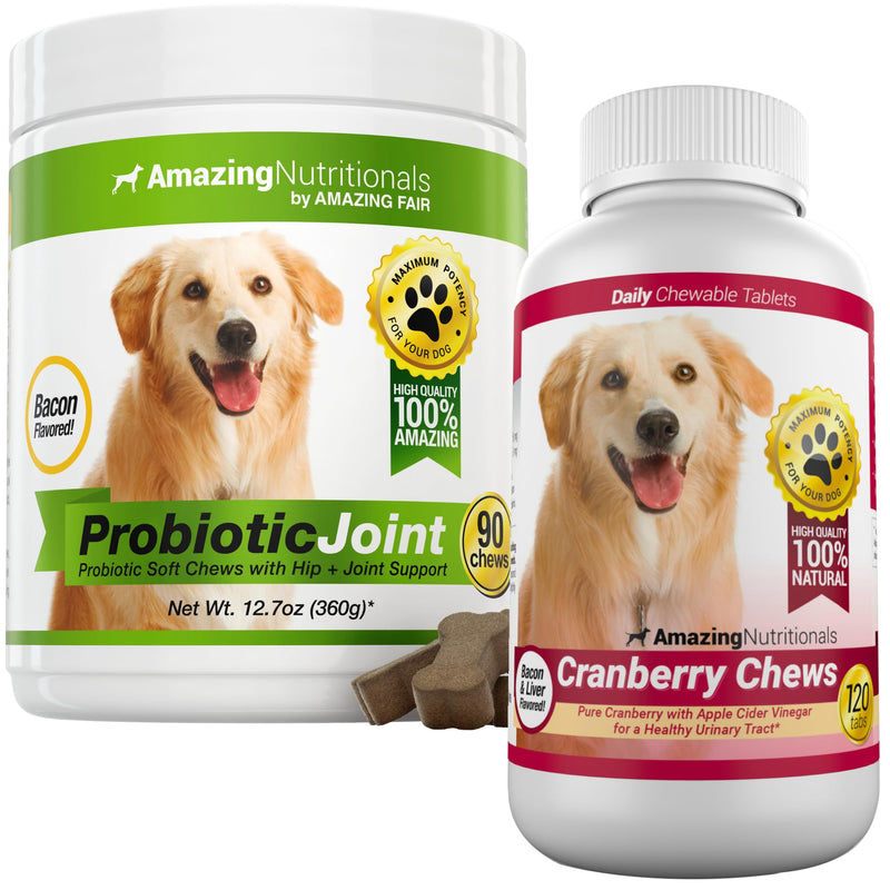 Probiotics for Dogs Soft Chew + Cranberry Bundle - UTI Prevention, Immune Support, Digestive Health, Incontinence, Gas and Diarrhea Elimination