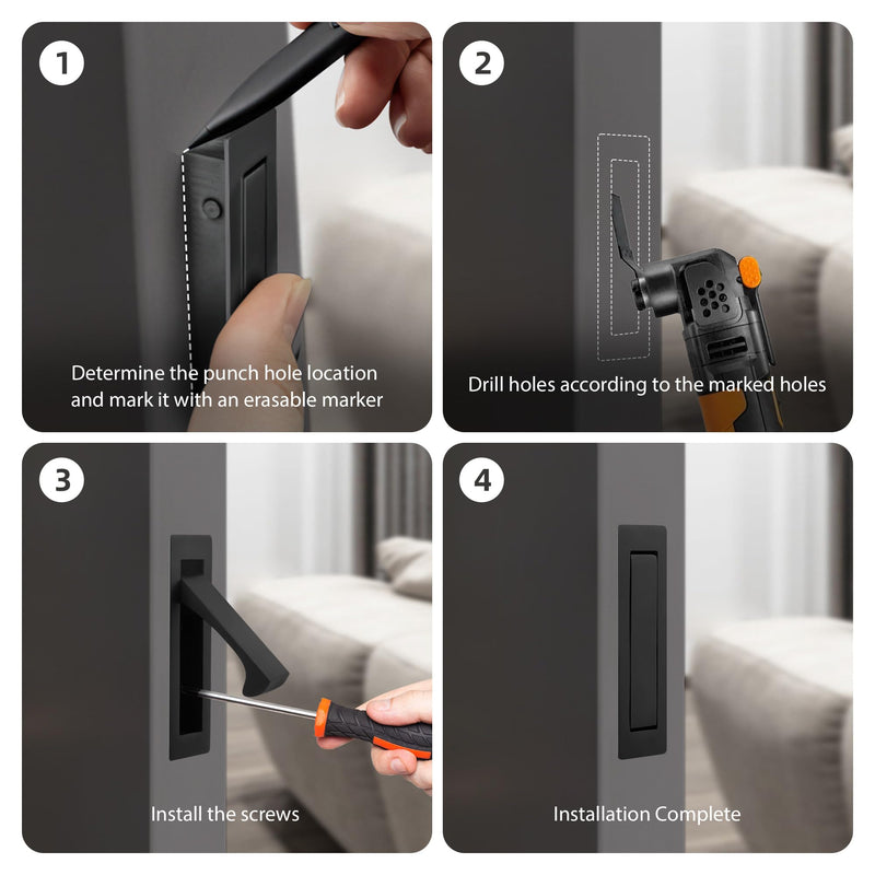 Malimali Pocket Door Pull and Edge Pull Set, Stainless Steel Pocket Door Hardware Recessed Pocket Door Handle Sliding Door Pulls Finger Flush Pull (Matte Black, 3 Pack) Matte Black Set