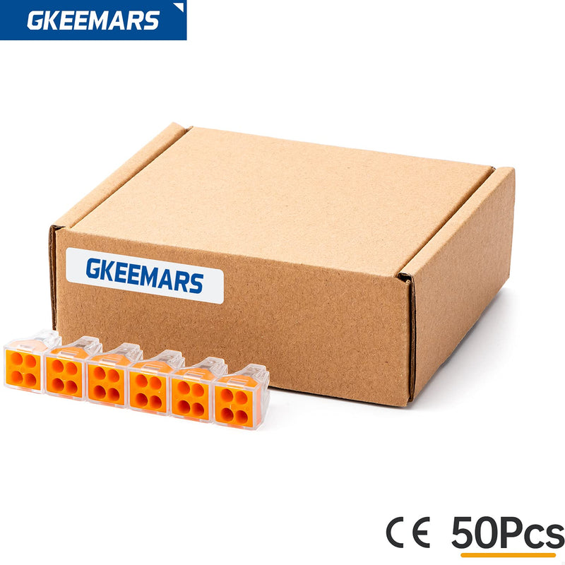 GKEEMARS 50 Pcs Push in Connectors Terminal Block 4 Conductor for Junction Box (4 Conductor)