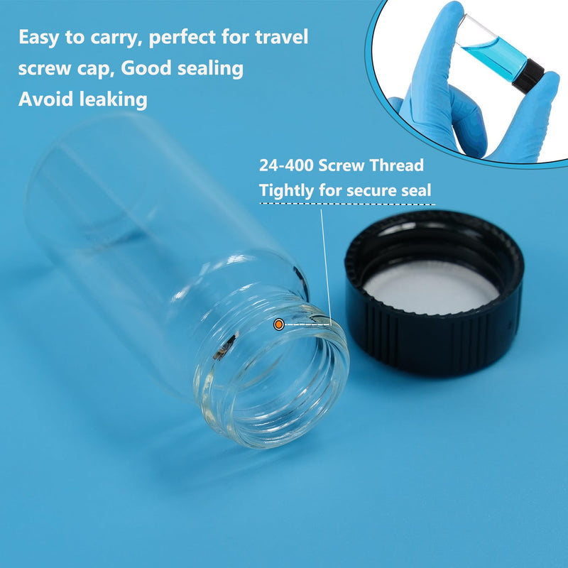 20 PCS 20 ML (5 dram) Clear Small Liquid Sample Glass Vials with Screw Caps, 27.5 mm Diameter x 57 mm Length Leak-Proof Vial, 24-414 Black Screw Cap with PE Liners 27.5*57mm 5 Dram & 20ml Vial