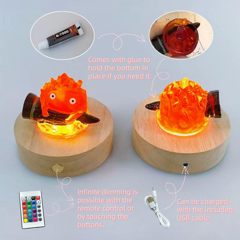 Calcifer Night Light with Remote Control - Multi-Color Adjustable LED Lamp Statue Inspired by Howl's Moving Castle
