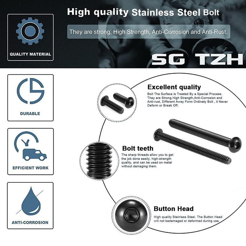 1/4-20 x 1 Button Head Socket Cap Bolts Screws, 20Pcs 304 Stainless Steel 18-8, Allen Hex Drive, Black Oxide by SG TZH(with Hex Spanner) 20 1/4-20 x 1"