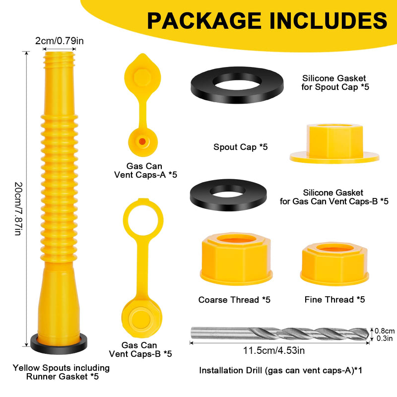 Gas Can Spout Replacement, Upgrade Gas Can Nozzle 5 Kit, Extendable Length up to 11.7", Flexible Pour Nozzle Suitable for Most 1/2/5/10 Gal Oil Cans, Gas Spout Replacement, Fuel Can Spout 5 Pack Extendable