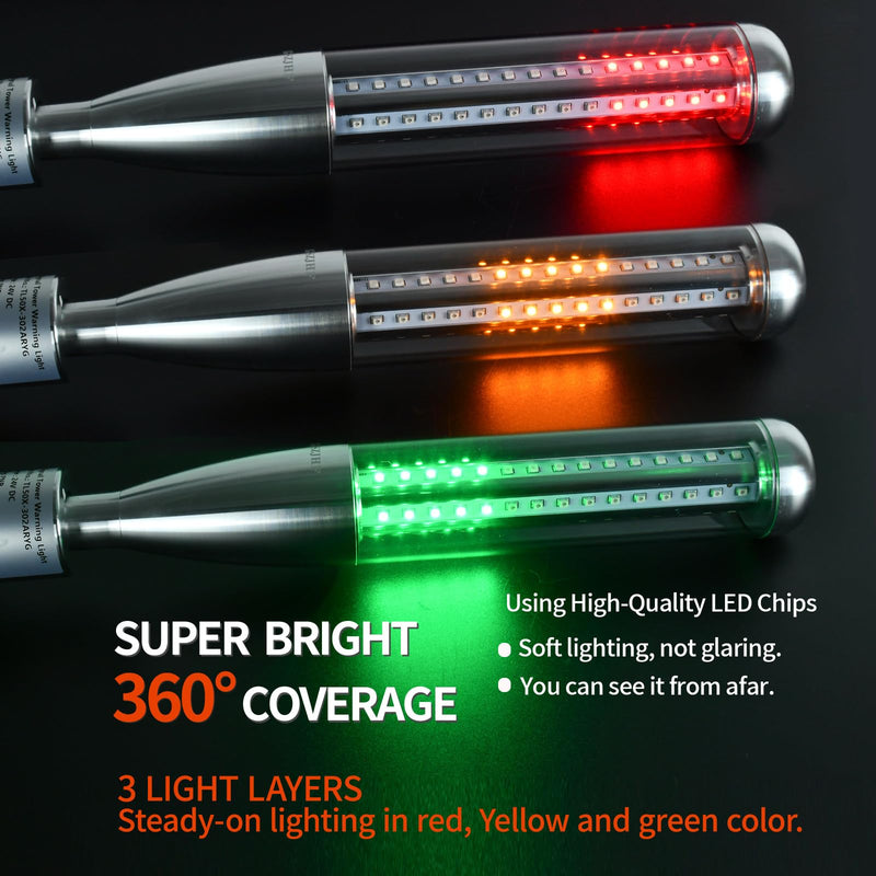 Metal Tower Light 3 Layer Industrial LED Warning Lights, 24VDC Light, Column Signal Baseball Tower Indicator Lamp Beacon, Continuous Light with Buzzer Red and Green Yellow