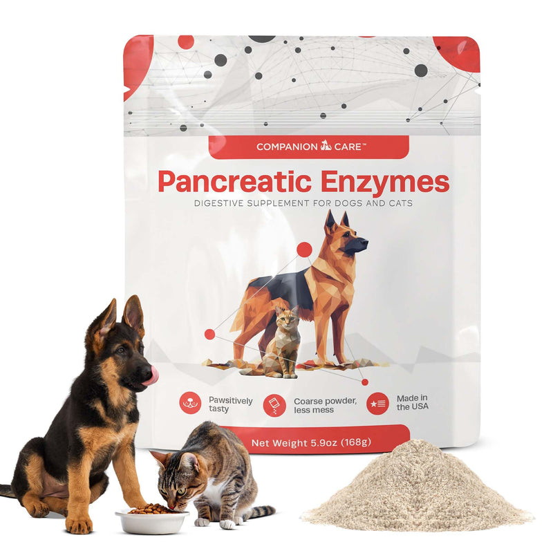Pancreatic Enzymes for Dogs & Cats – High-Strength, Low-Odor (Acetone-Free), Porcine-Derived Powder Digestive Supplement for Dogs & Cats – Made in the USA (5.9oz, 168g)